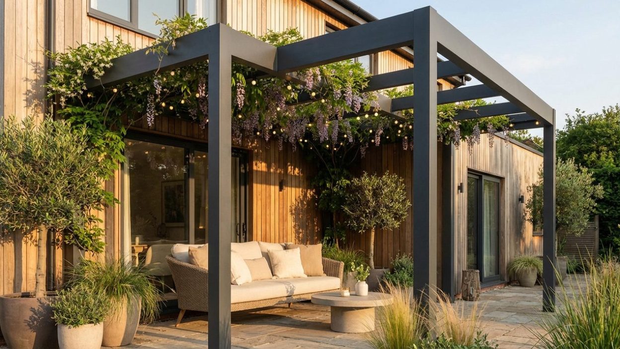 Pergola bioclimatique en aluminium sur une terrasse